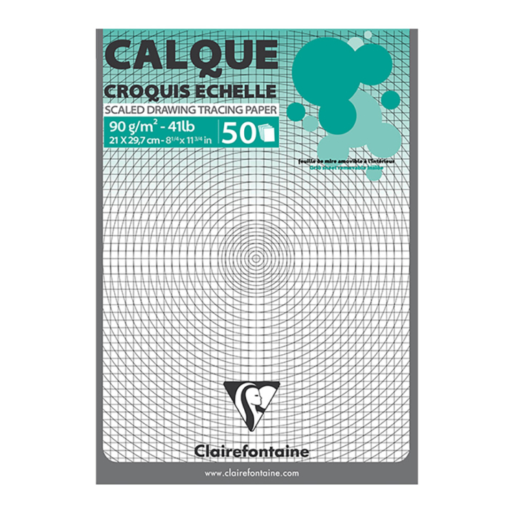 Bloc de papier calque Croquis échelle 92 g/m² 50 feuilles - Clairefontaine - Rougier et Plé