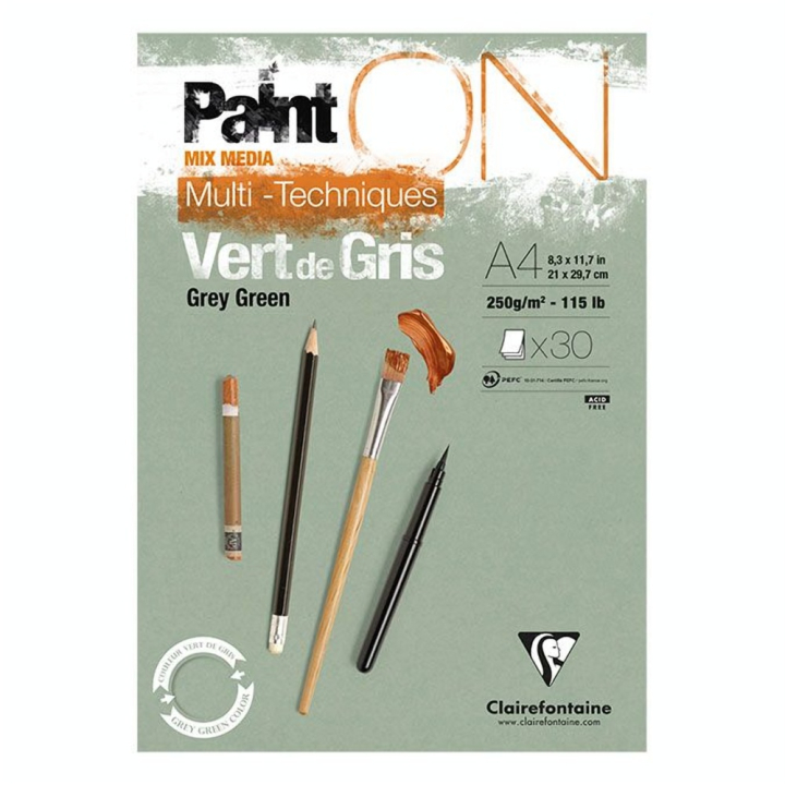 Bloc Paint'On papier Vert de gris 250 g/m² 15 F - Clairefontaine - Rougier et Plé