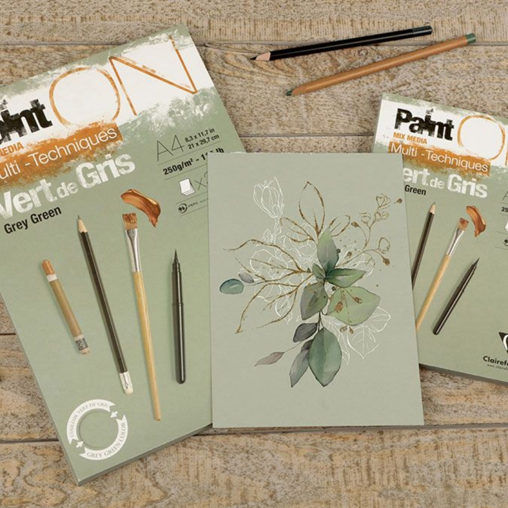 Bloc Paint'On papier Vert de gris 250 g/m² 15 F - Clairefontaine - Rougier et Plé