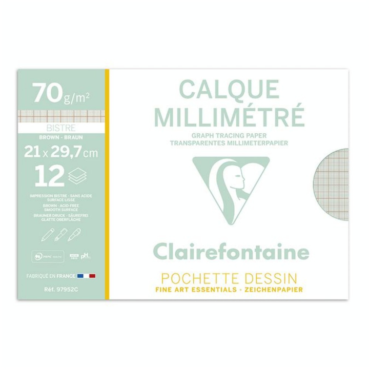 Pochette de calque millimétré A4 70 g/m² 12 feuilles - Clairefontaine - Rougier et Plé