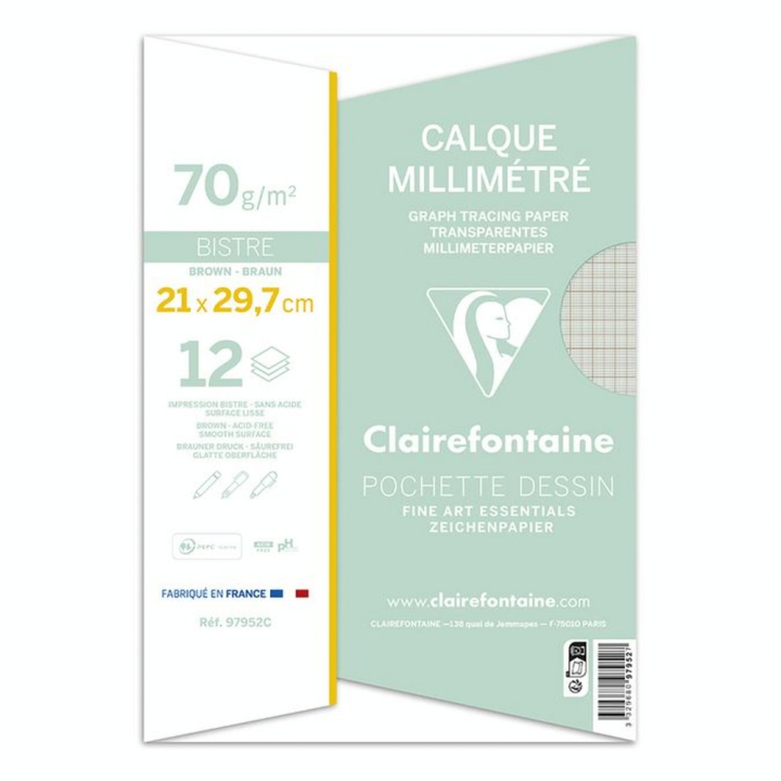 Pochette de calque millimétré A4 70 g/m² 12 feuilles - Clairefontaine - Rougier et Plé