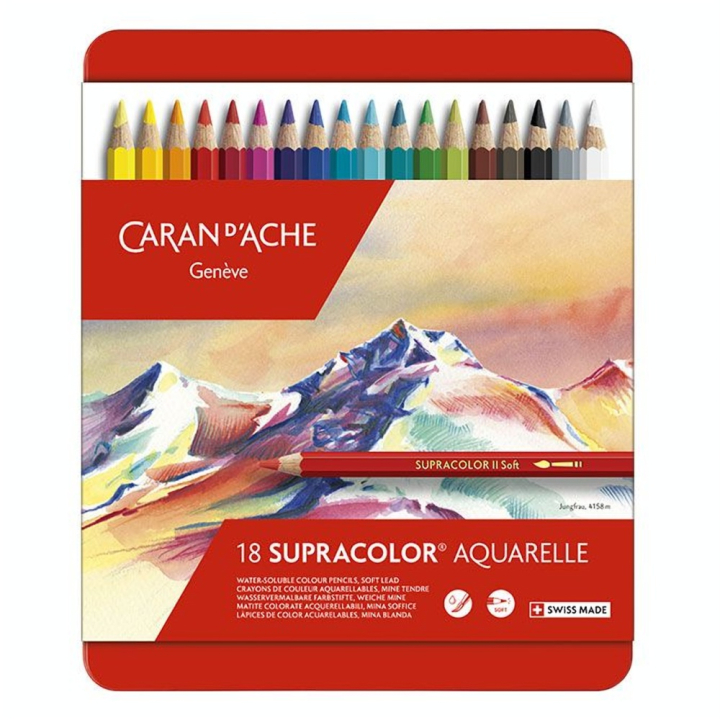 Crayon de couleur aquarellable Supracolor Boîte métal 18 pièces - Caran d'Ache - Rougier et Plé
