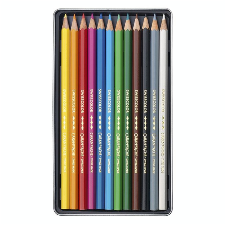 Crayon de couleur Swisscolor Boîte métal 12 pièces - Caran d'Ache - Rougier et Plé