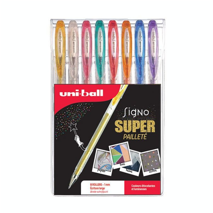 Stylo roller Signo Pailleté 1 mm 8 couleurs - Uni-Ball - Rougier et Plé