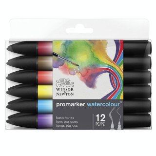 Marqueur d'aquarelle double pointe Set tons Basiques 12 pcs - Winsor & Newton - Rougier et Plé