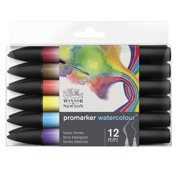 Marqueur d'aquarelle double pointe Set tons Basiques 12 pcs - Winsor & Newton - Rougier et Plé