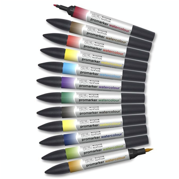 Marqueur d'aquarelle double pointe Set tons Basiques 12 pcs - Winsor & Newton - Rougier et Plé