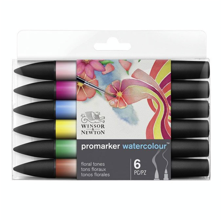 Marqueur d'aquarelle double pointe Set tons Floraux 6 pcs - Winsor & Newton - Rougier et Plé