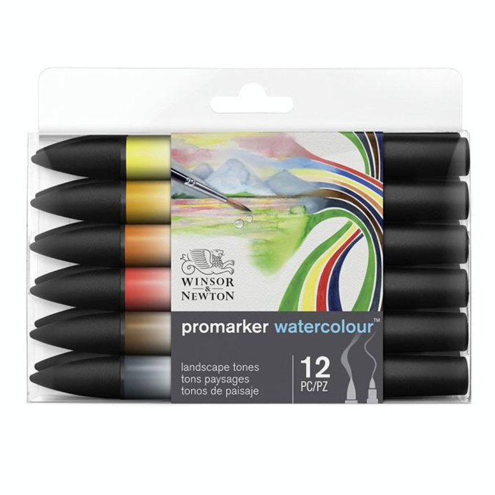 Marqueur d'aquarelle double pointe Set tons Paysage 12 pcs - Winsor & Newton - Rougier et Plé