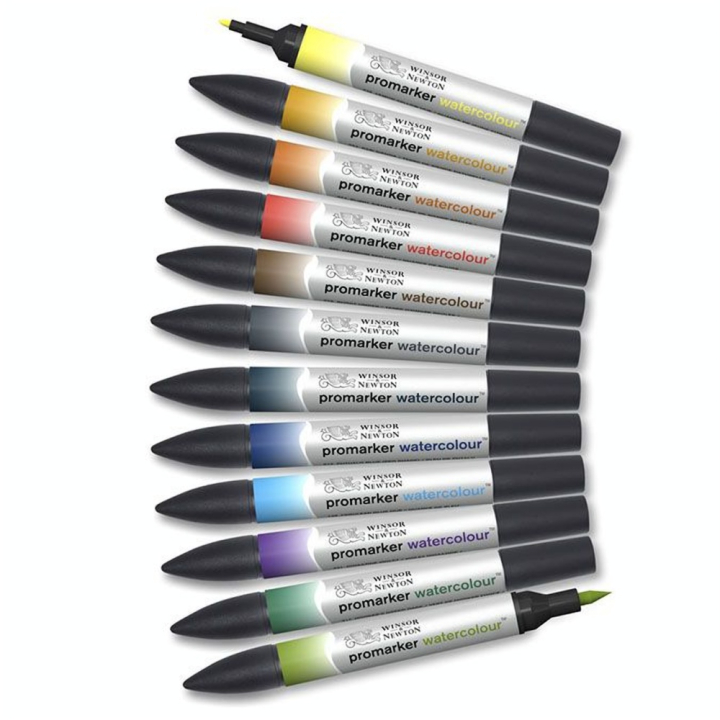 Marqueur d'aquarelle double pointe Set tons Paysage 12 pcs - Winsor & Newton - Rougier et Plé