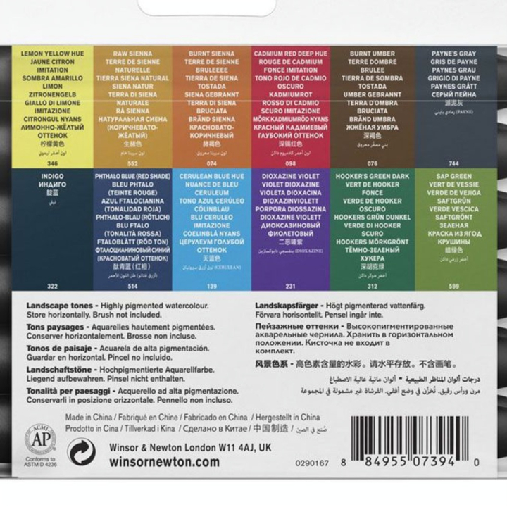 Marqueur d'aquarelle double pointe Set tons Paysage 12 pcs - Winsor & Newton - Rougier et Plé