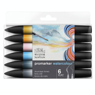 Marqueur d'aquarelle double pointe Set tons Ciel 6 pcs - Winsor & Newton - Rougier et Plé