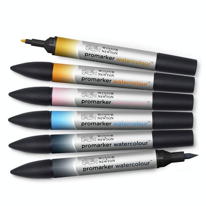 Marqueur d'aquarelle double pointe Set tons Ciel 6 pcs - Winsor & Newton - Rougier et Plé