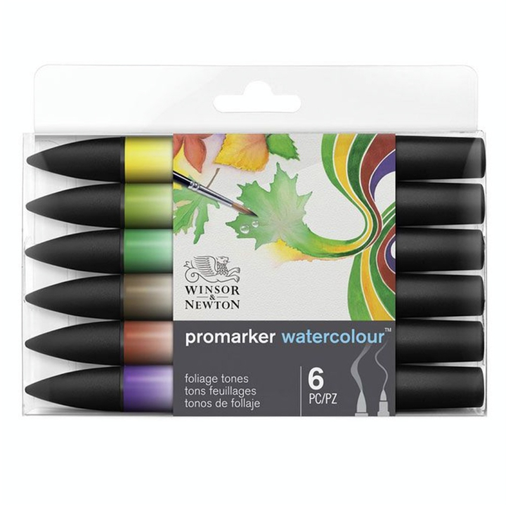 Marqueur d'aquarelle double pointe Set tons Feuillage 6 pcs - Winsor & Newton - Rougier et Plé
