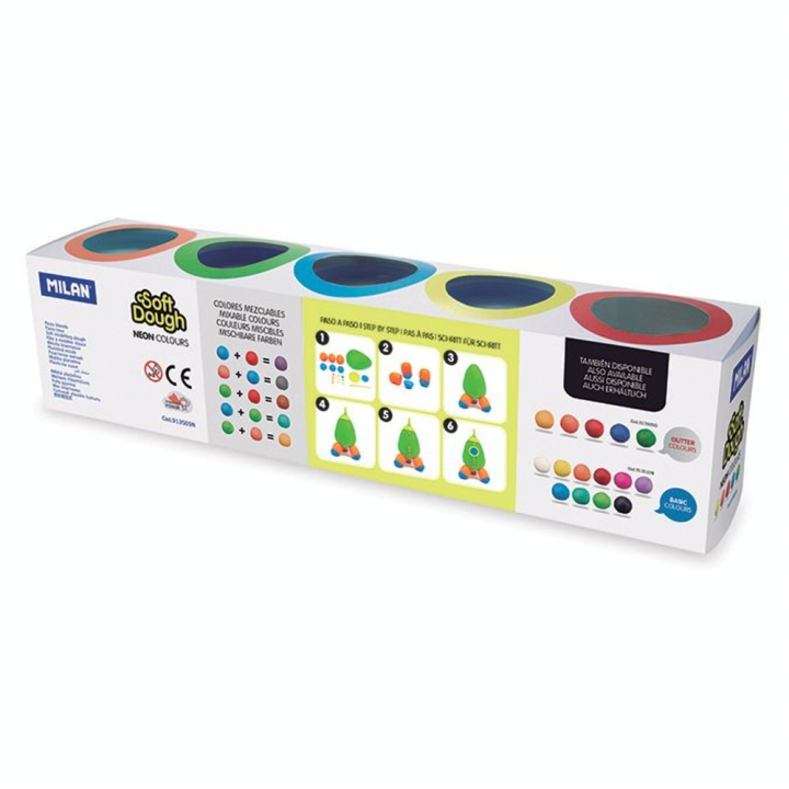 Pâte à modeler souple Neon Soft Dough 5 pots 142 g - MILAN - Rougier et Plé