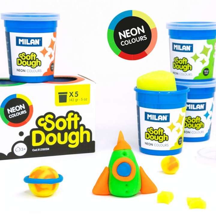 Pâte à modeler souple Neon Soft Dough 5 pots 142 g - MILAN - Rougier et Plé