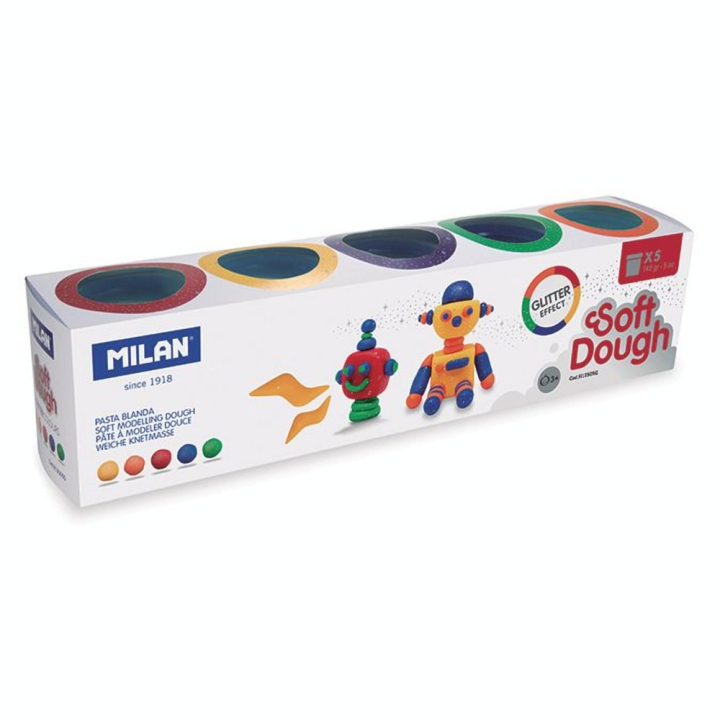 Pâte à modeler souple Glitter Soft Dough 5 pots 142 g - MILAN - Rougier et Plé