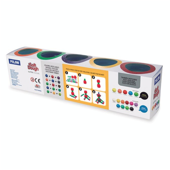Pâte à modeler souple Glitter Soft Dough 5 pots 142 g - MILAN - Rougier et Plé