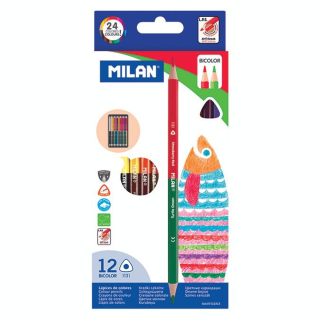 Crayon de couleur bicolore triangulaire 12 pcs - MILAN - Rougier et Plé