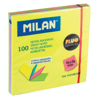 Bloc-notes adhésives Fluo en 4 blocs séparés 76 x 76 mm 100 pcs - MILAN - Rougier et Plé