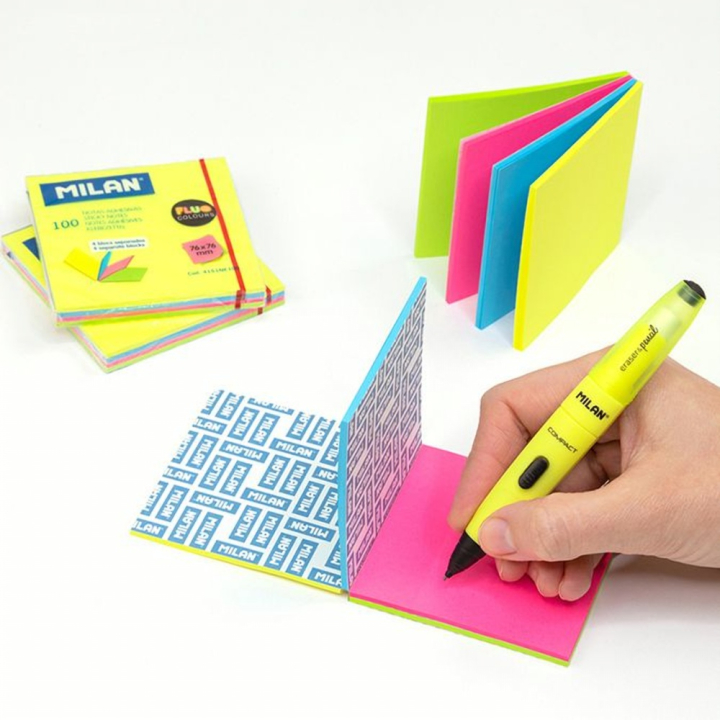 Bloc-notes adhésives Fluo en 4 blocs séparés 76 x 76 mm 100 pcs - MILAN - Rougier et Plé