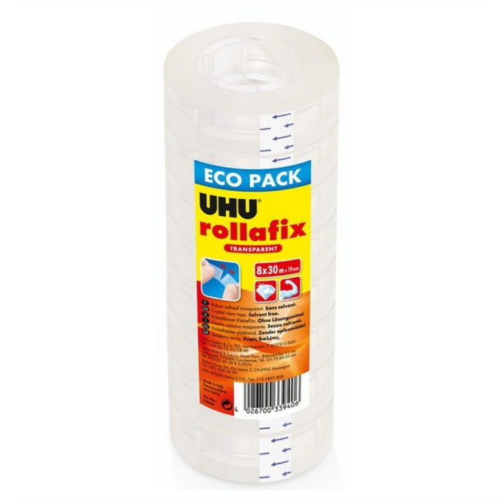 Bande adhésive Rollafix Transparent Pack de 8 rouleaux 30 m - Uhu - Rougier et Plé