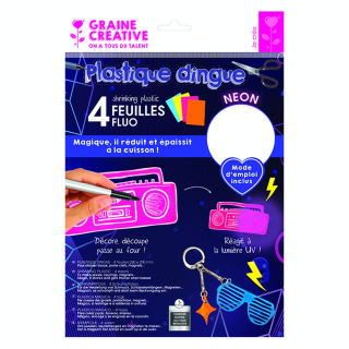 Plastique dingue Fluo 4 feuilles 20 x 26 cm - Graine Créative - Rougier et Plé