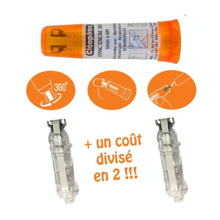 Correcteur blanc Effac'Encre 360° tête rotative + 2 recharges - Cléopatre - Rougier et Plé