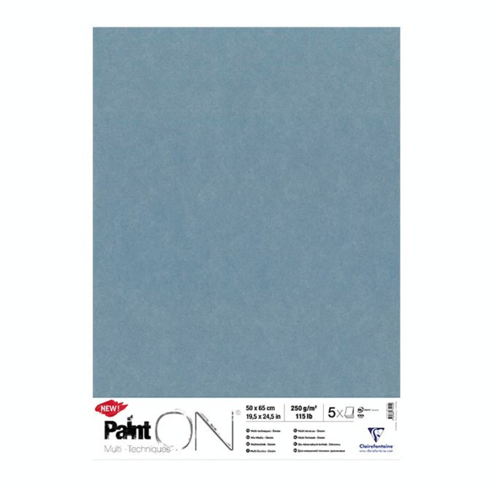 Papier Paint On Bleu denim 50 x 65 cm 250 g/m² 5 feuilles - Clairefontaine - Rougier et Plé