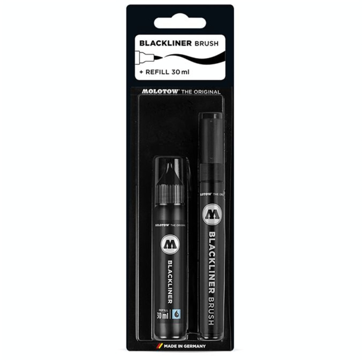 Feutre pinceau Blackliner brush + recharge 30 ml - Molotow - Rougier et Plé
