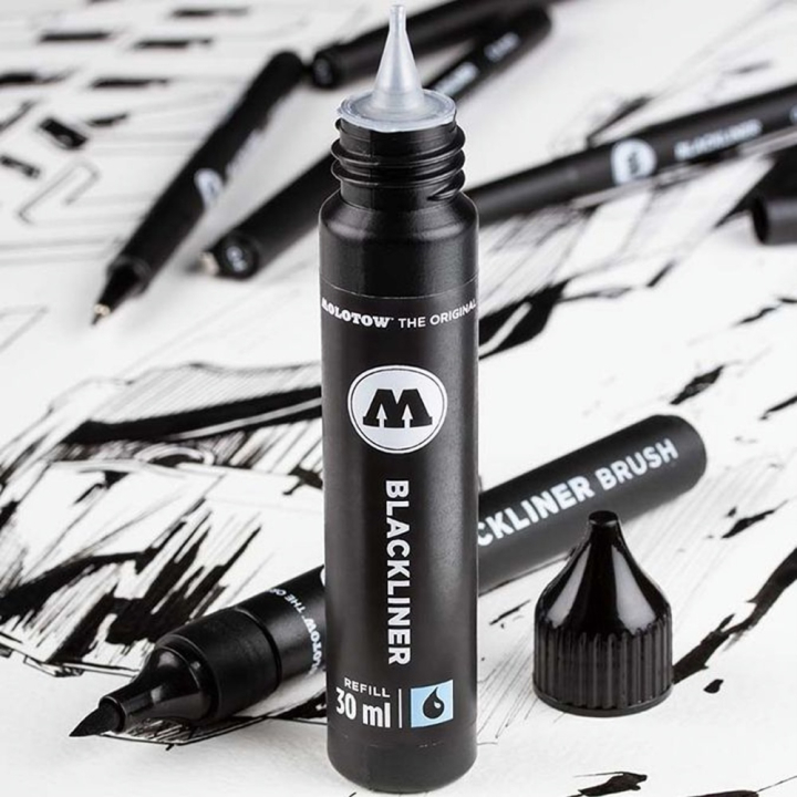 Feutre pinceau Blackliner brush + recharge 30 ml - Molotow - Rougier et Plé