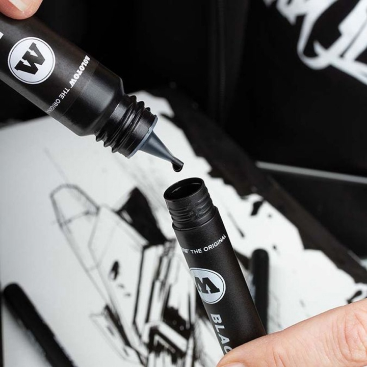 Feutre pinceau Blackliner brush + recharge 30 ml - Molotow - Rougier et Plé