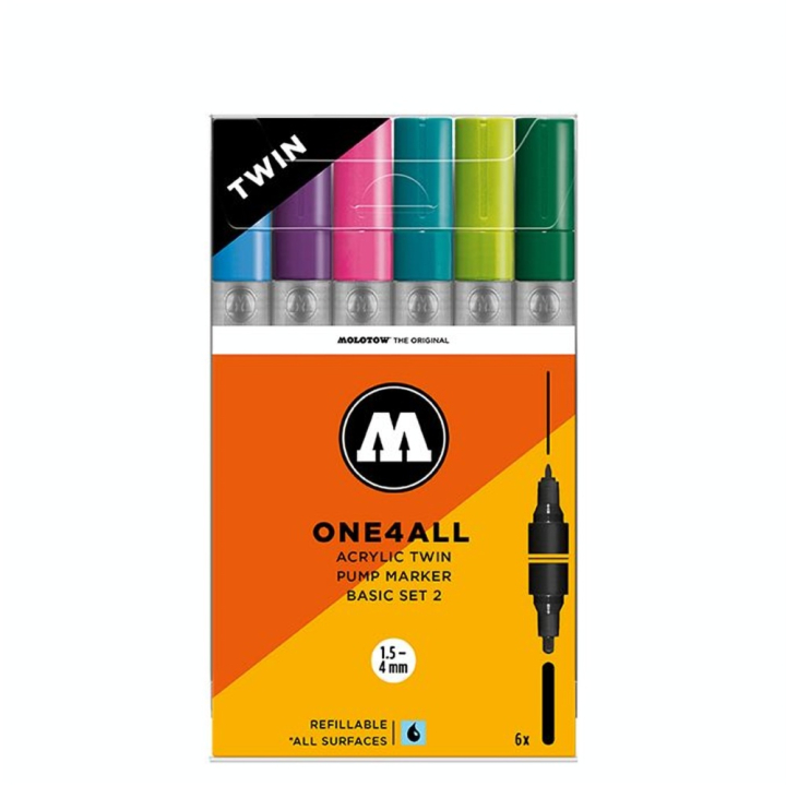 Marqueur One4All TWIN 1,5 et 4 mm Set Basic 2 - Molotow - Rougier et Plé