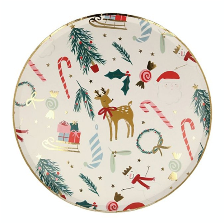 Assiettes Motifs de Noël avec dorure Ø 26,7 cm 8 pcs - Meri Meri - Rougier et Plé
