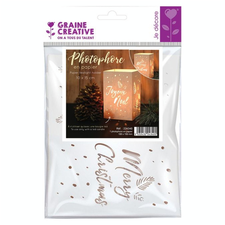 Photophore papier Joyeux noël 15 cm - Graine Créative - Rougier et Plé