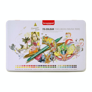 Feutre double pointe Fineliners et Pinceau Boîte métal 72 pcs - Bruynzeel - Rougier et Plé