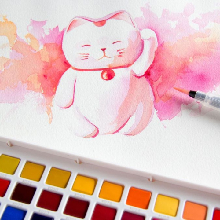 Aquarelle Koi 96 demi-godets + Pinceau à réservoir - Sakura - Rougier et Plé