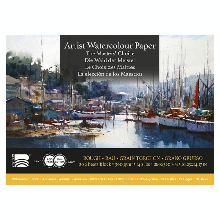 Papier aquarelle grain torchon Le Choix des Maîtres Bloc 20 feuilles 300 g/m² - Baohong - Rougier et Plé