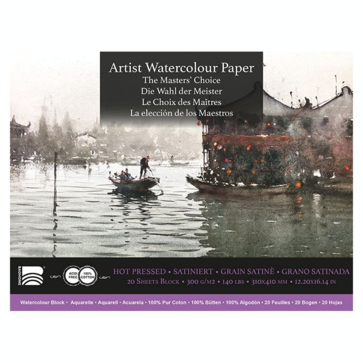 Papier aquarelle grain satiné Le Choix des Maîtres Bloc 20 feuilles 300 g/m² - Baohong - Rougier et Plé