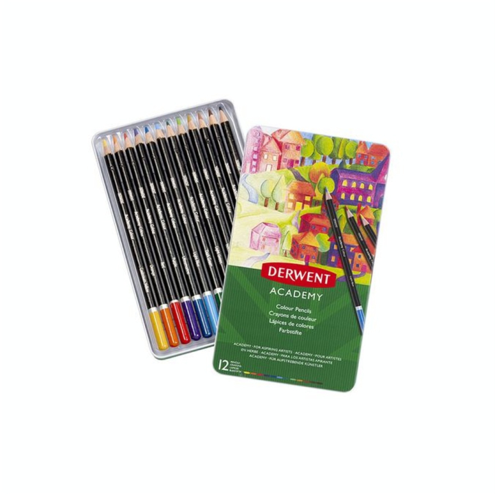 Crayon de couleur Academy Boîte métal 12 pcs - Derwent - Rougier et Plé