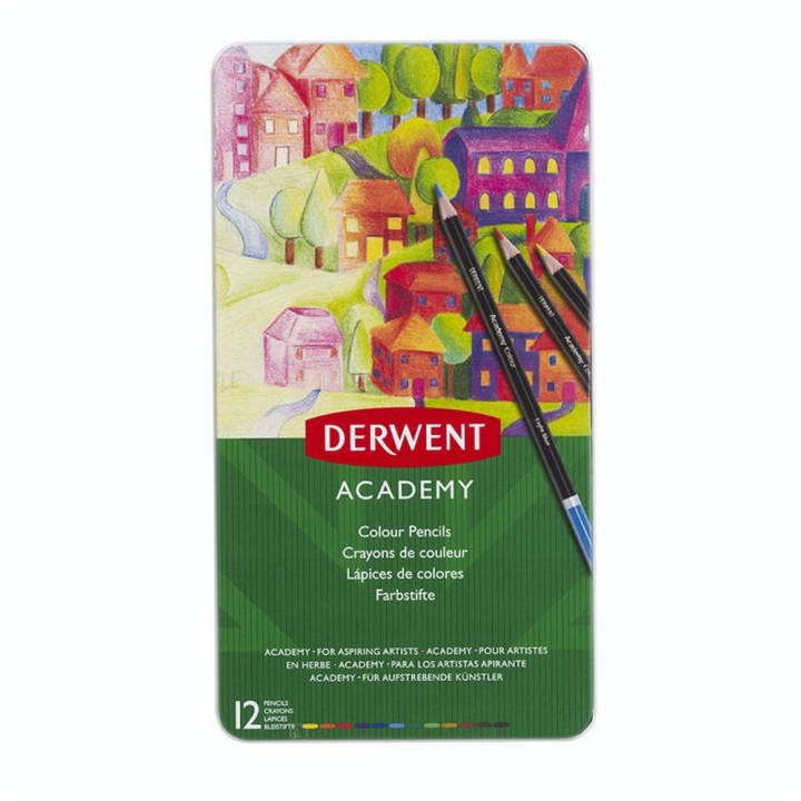 Crayon de couleur Academy Boîte métal 12 pcs - Derwent - Rougier et Plé