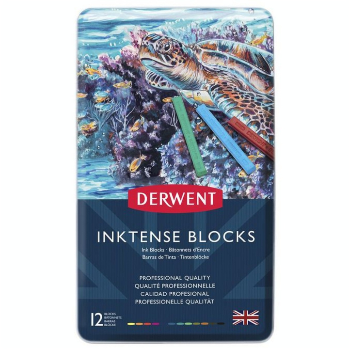 Carré d'encre aquarellable Inktense Block Boîte métal 12 pcs - Derwent - Rougier et Plé
