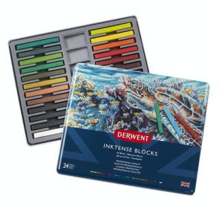 Carré d'encre aquarellable Inktense Block Boîte métal 24 pcs - Derwent - Rougier et Plé