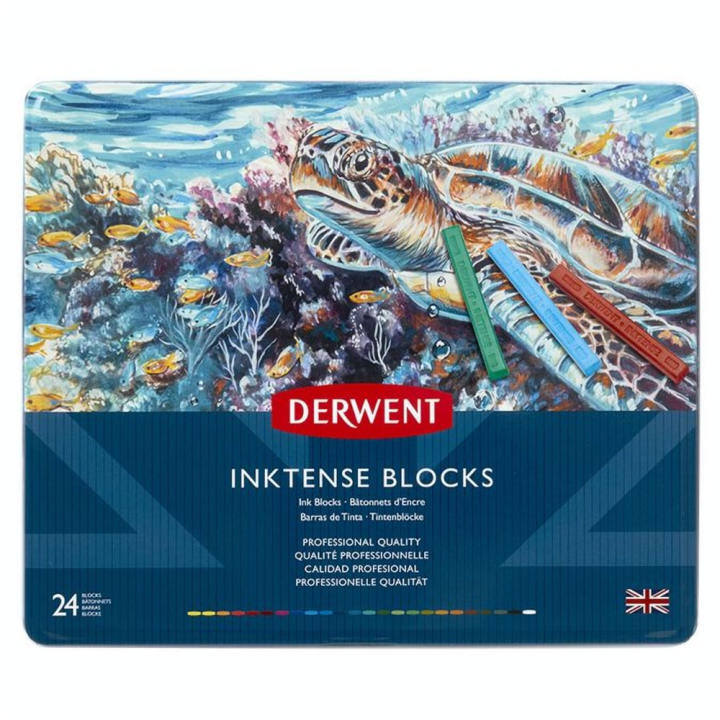 Carré d'encre aquarellable Inktense Block Boîte métal 24 pcs - Derwent - Rougier et Plé