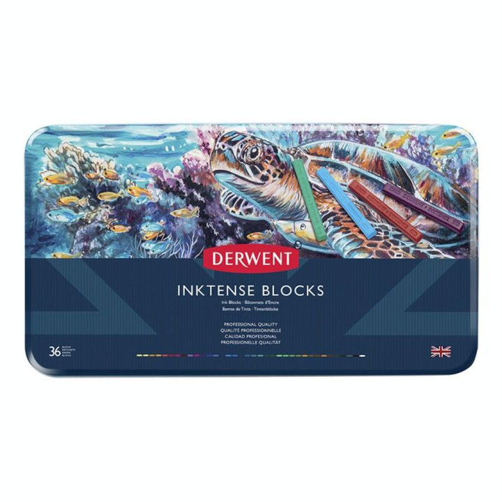 Carré d'encre aquarellable Inktense Block Boîte métal 36 pcs - Derwent - Rougier et Plé