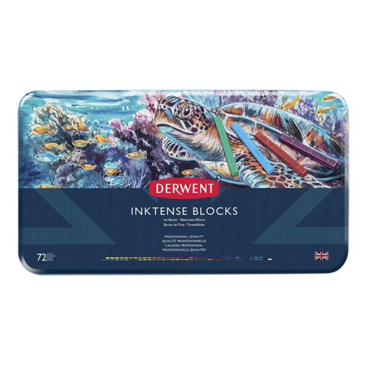 Carré d'encre aquarellable Inktense Block Boîte métal 72 pcs - Derwent - Rougier et Plé