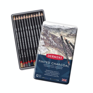 Crayon fusain teinté Charcoal Boîte métal 12 pcs - Derwent - Rougier et Plé
