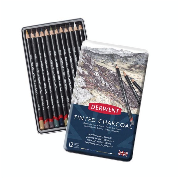 Crayon fusain teinté Charcoal Boîte métal 12 pcs - Derwent - Rougier et Plé