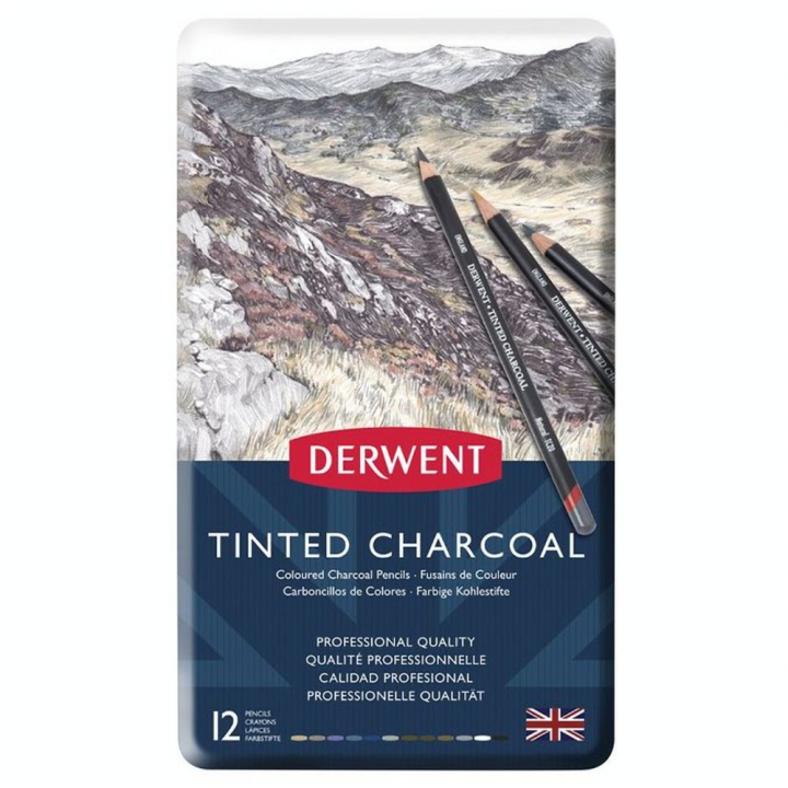Crayon fusain teinté Charcoal Boîte métal 12 pcs - Derwent - Rougier et Plé