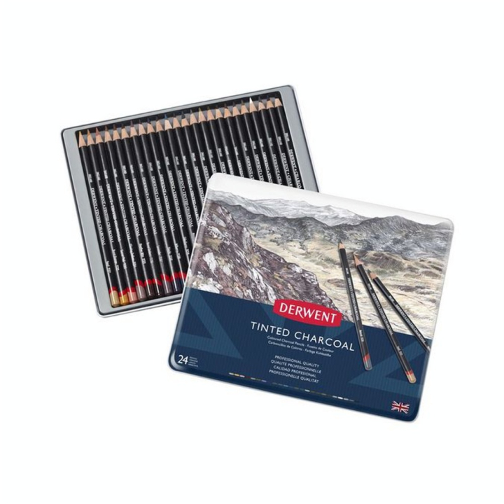 Crayon fusain teinté Charcoal Boîte métal 24 pcs - Derwent - Rougier et Plé